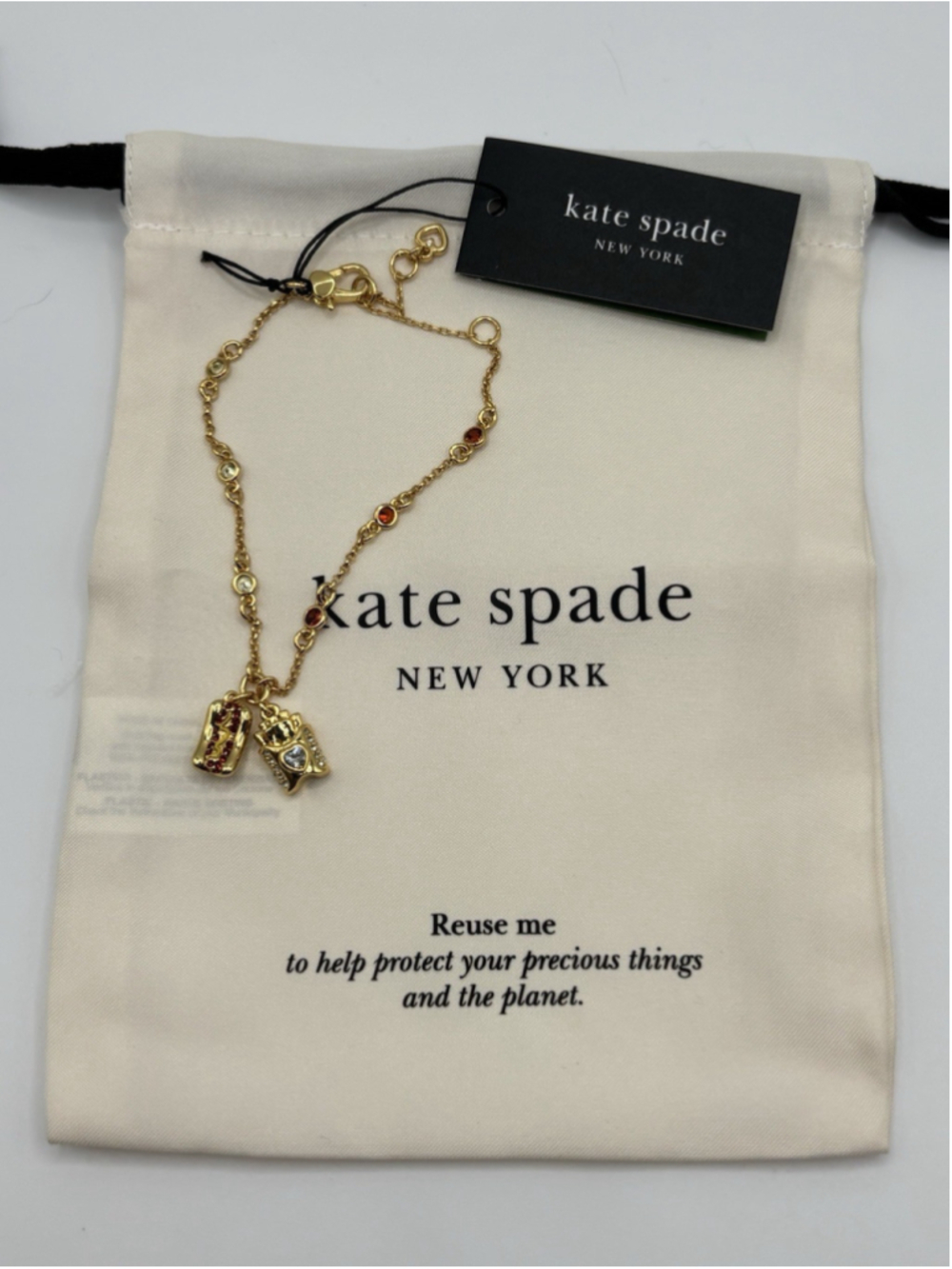 Kate Spade New York Hot Dog & Fries Charm Bracelet Gold Tone NWT - Picture 2 of 5